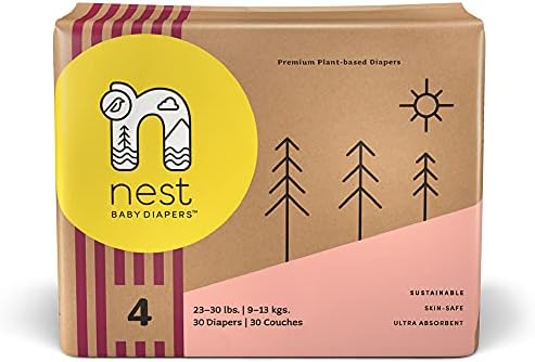 Nest Baby Diapers， Size 4， 23-30 lbs. (30 Count) Disposable Premium Diapers for Toddlers， Gentle Plant-Based Materials， Fragrance-Free