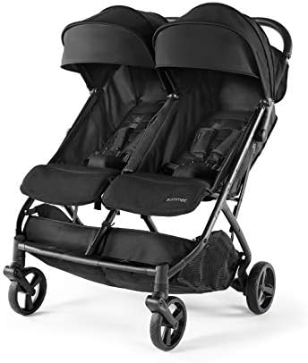 Summer 3Dpac CS+ Double Stroller， Black – Car Seat Compatible Baby Stroller – Lightweight Stroller with Convenient One-Hand Fold， Reclining Seats， Two Extra-Large Canopies & Parent Friendly Features