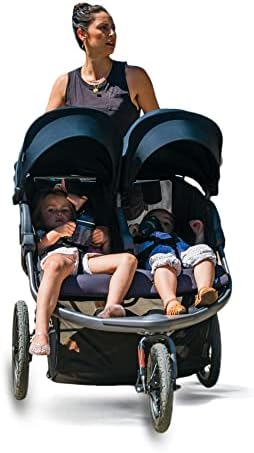 Joovy Zoom X2 Lightweight Performance Double Jogging Stroller Featuring Extra-Large Pneumatic Tires with Air Pump Included， Locking and Swiveling Front Tire， and Easy One-Handed Fold， Forged Iron