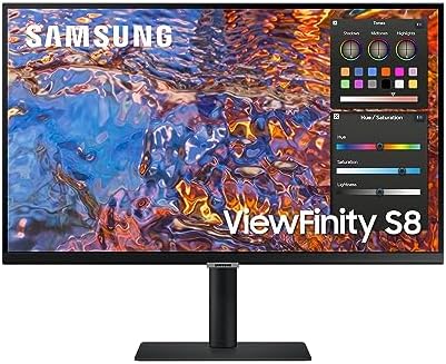 SAMSUNG 27-Inch ViewFinity S80PB Series UHD Computer Monitor， DCI-P3 98%， VESA DisplayHDR 400， IPS Panel， Matte Display， USB-C， PIP/PBP， Intelligent Eye Care， LS27B806PXNXGO， 2023，Black