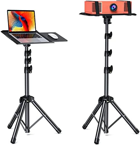 AMADA Projector Tripod Stand， Portable Projector Stand， Multipurpose Laptop Stand with Removable Mouse Tray， Height Adjustable Projector Stand 25-63 inch， Outdoor Projector Stand， AMPS03