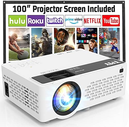 TMY Projector， Upgraded 9500 Lumens with 100 Projector Screen， 1080P Full HD Portable Projector， Mini Movie Projector Compatible with TV Stick Smartphone HDMI USB AV， for Home Cinema Outdoor Movies