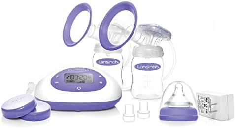 Lansinoh Signature Pro Double Electric Breast Pump， Portable Breast Pump， 3 Power Options， LCD Display， Includes Breast Pump Bag， 25mm Breast Pump Flanges and 2 Lansinoh Baby Bottles