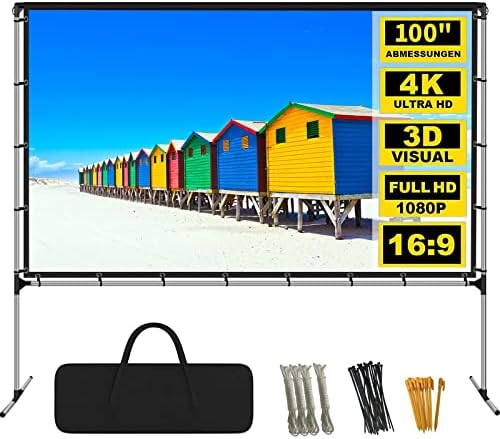 GZKYYLEGS Projector Screen with Stand，100 Inch Outdoor Projector Screen and Stand，Thickened Wrinkle-Free Outdoor Movie Screen and Sturdy Frame for Home Movie Theater