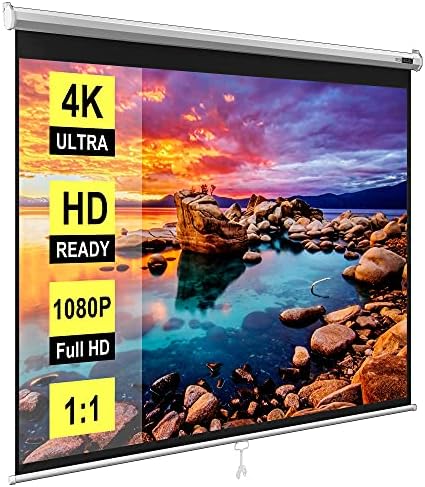 VIVOHOME 120 Inch Manual Pull Down Projector Screen， 1:1 HD Retractable Widescreen for Movie Home Theater Cinema Office Video Game