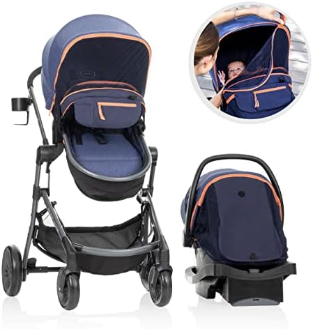 Evenflo Pivot Vizor Travel System with LiteMax Infant Car Seat (Promenade Blue)