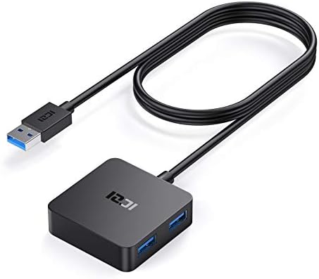 ICZI USB 3.0 Hub， 4-Port Data USB Hub with 4ft Long Cable， USB Splitter Adapter for MacBook， Mac Mini， Surface Pro， XPS， Laptop， PC， Flash Drive， Mobile HDD