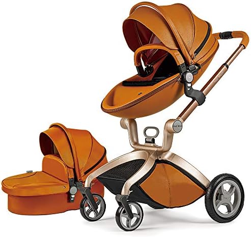 Hot Mom Baby Stroller: Baby Carriage with Adjustable Seat Height Angle and Four-Wheel Shock Absorption，Reversible，High Landscape and Fashional Pram (Brown)