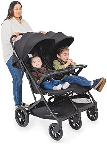 Joovy Kooper RS2 Double Stroller with Snack Trays， Side by Side Stroller， Lightweight Travel Stroller， Black