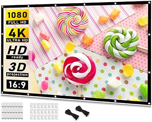 Projector Screen 120 inch， Taotique Movie Projector Screen 16:9 Foldable and Portable Anti-Crease Indoor Outdoor Projection Double Sided Video Projector Screen for Home， Party， Office， Classroom