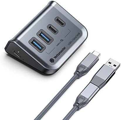Yottamaster USB 3.1 Hub 4 Ports， Powered USB Hub 5V/2A， Type C to USB 3.2 Gen2 10Gbps Data Hub with 2USB-A & 2USB-C for Laptop， iMac， Surface Pro， XPS， USB Flash Drives， Mobile HDD， and More(1.6ft)