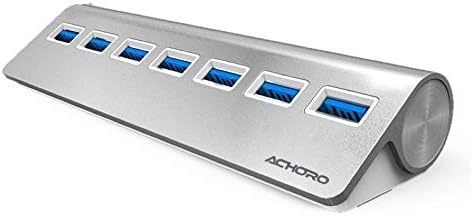 Achoro 7 Ports USB 3.0 Hub - Triangle Aluminum Alloy - High-Speed USB Port Expander - Compatible with PC， iMac， MacBook， Windows， Desktop， and More – Computer Multiple USB HUB (Silver)