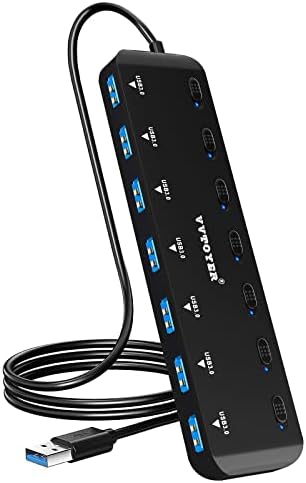 USB Hub 3.0 Splitter， 7-Port USB Extender for Laptop， VVTOYER USB Multiport Adapter Expander with Individual Power Switch and 3.3ft Long Cable， for MacBook， Mac Pro， Mac Mini， iMac， Surface， PS4， PC