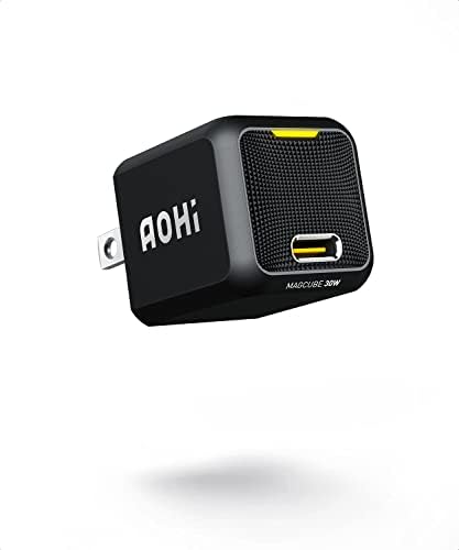 USB C Charger， AOHI Magcube 30W PD Mini Fast Charger GaN+ Wall Charger Power Adapter for iPhone 14/Plus/Pro/Pro Max/MacBook/iPhone 13/13 pro/ 12 Mini Pro Max/iPad Pro/Galaxy S21， Pixel， Black