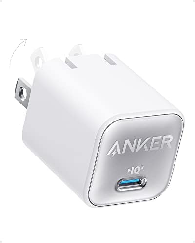 USB C GaN Charger 30W， Anker 511 Charger (Nano 3)， PIQ 3.0 Foldable PPS Fast Charger for iPhone 14/14 Pro/14 Pro Max/13 Pro/13 Pro Max， Galaxy， iPad (Cable Not Included) - Aurora White