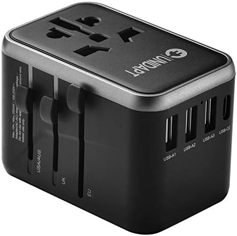 61W Universal Travel Adapter Unidapt GaN Type-C Charger， 3USB-A & 2 USB-C PD Fast Wall Plug Adapter with UK/EU/AU/US Plugs Worldwide， Compatible with MacBook Pro， Laptops， iPad， iPhone Galaxy & More