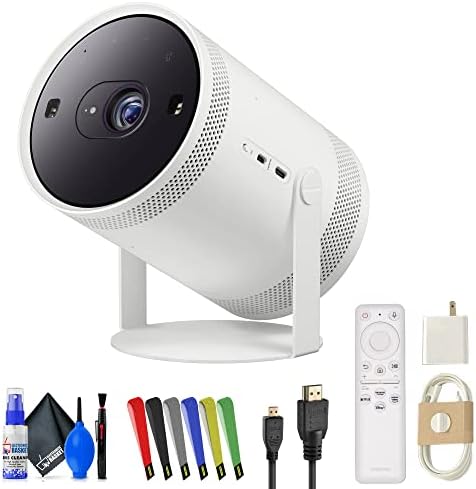 Samsung The Freestyle 550-Lumen Full HD HDR Smart Projector Big Screen Experience with Premium 360 Sound (SP-LSP3BLAXZA) + HDMI Cable + Cable Straps + Cleaning Kit + More