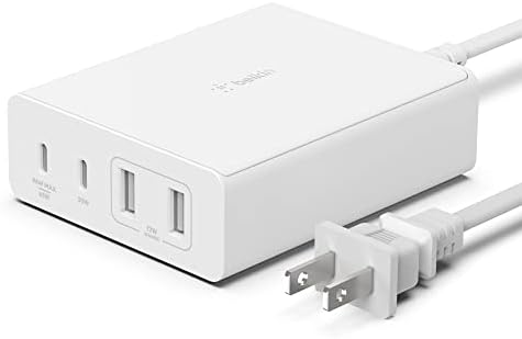 Belkin 108W GaN USB Charging Station for Multiple Devices， 2 Type C and 2 Type A Ports Fast Desktop Charger Dock Hub for iPhone， Apple Watch， iPad Pro， Air， Mini， MacBook Pro 16 inch 14 inch and Air