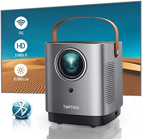 5G WiFi Bluetooth Projector， TOPTRO TR23 Outdoor Projector 1080P Supported 9200 Lumen， Mini Projector with 360 Degree Surround Sound， Dust-Proof， Projector Compatible with TV Stick， iOS， Android， PS5