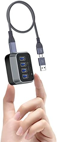 SETMSPACE 4 Port USB C Hub for Laptop，USB 3.2 5gbps Hub [32° Easy Plug Play]， USB Hub with 2 in 1 Cable for MacBook Pro， iMac， Samsung Galaxy S21 S20， LG， Google Chromebook Pixelbook， Dell XPS， Etc