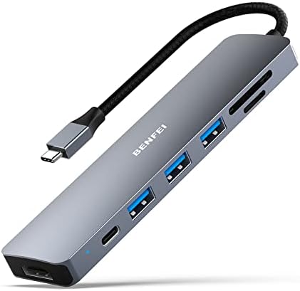 BENFEI USB C HUB， 4K HDMI， SD and Micro SD Card Reader， 3 USB 3.0， USB Type-C Power Delivery， Compatible with MacBook Pro 2022/2021/2019， Samsung Galaxy S9/S8， Surface Book 2， Dell XPS 13/15